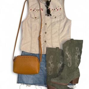 Boho fairycore 90s western embroidered vintage vtg 90s denim vest